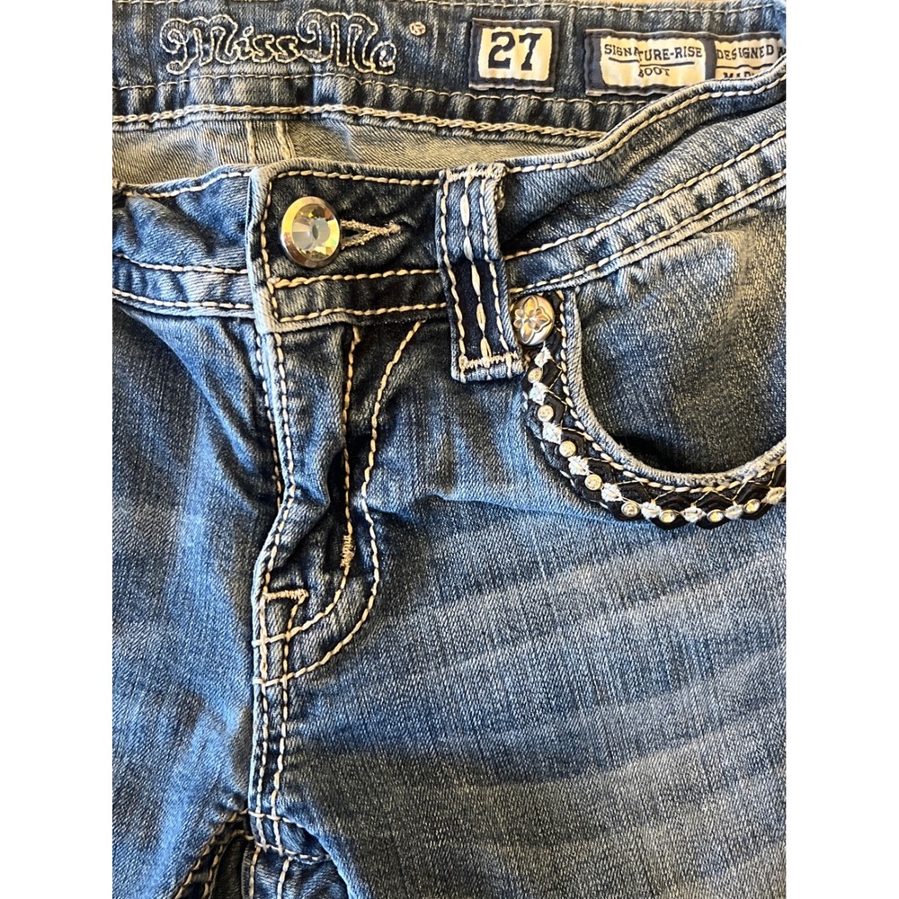 Miss Me Jeans Womens 27 Signature Rise Boot Cut Rhinestone Embellished Denim